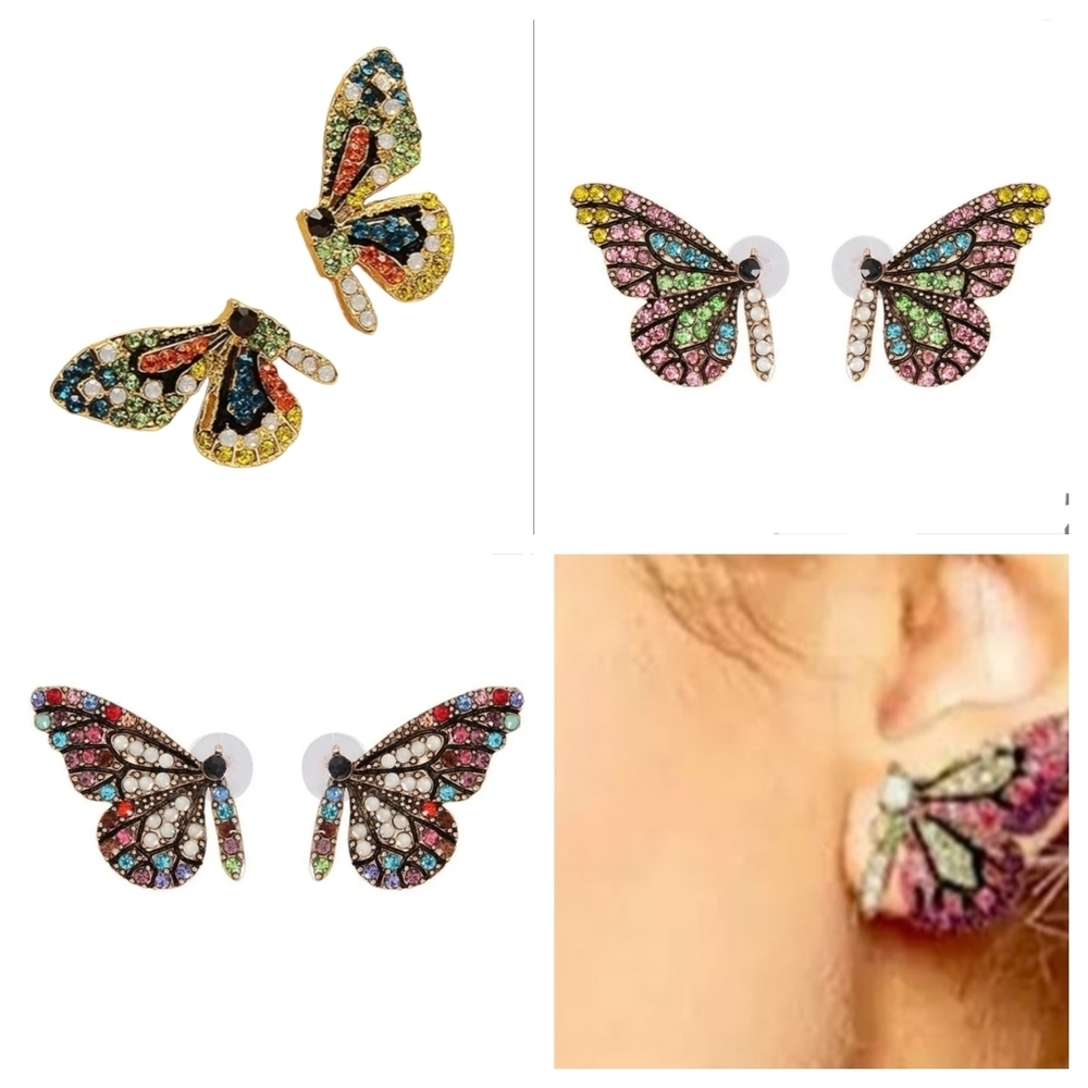 Butterfly Wings Rhinestone Stud Earrings Pastel Multi-color - Picture 16 of 17